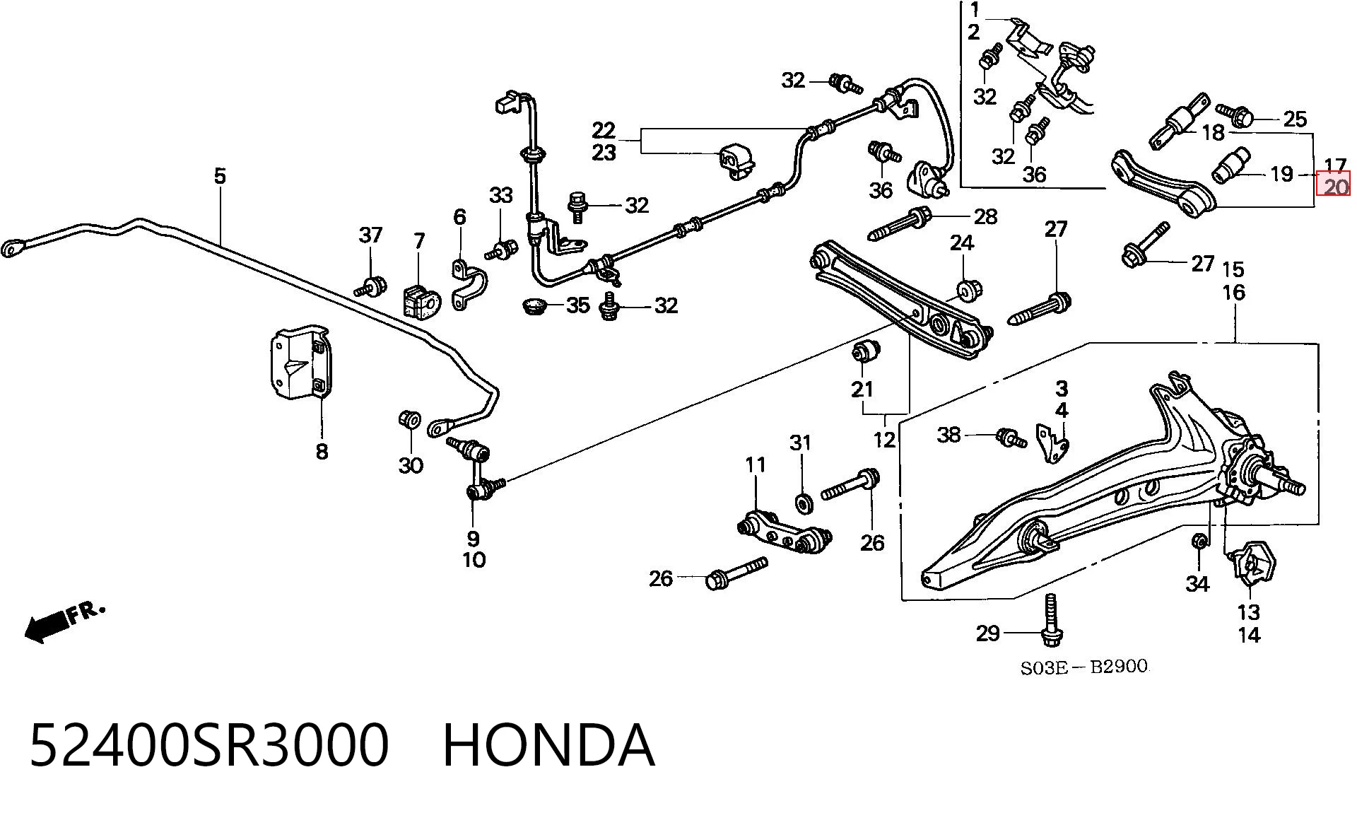 52400SR3000 Honda Wahacz zawieszenia tylnego górny lewy