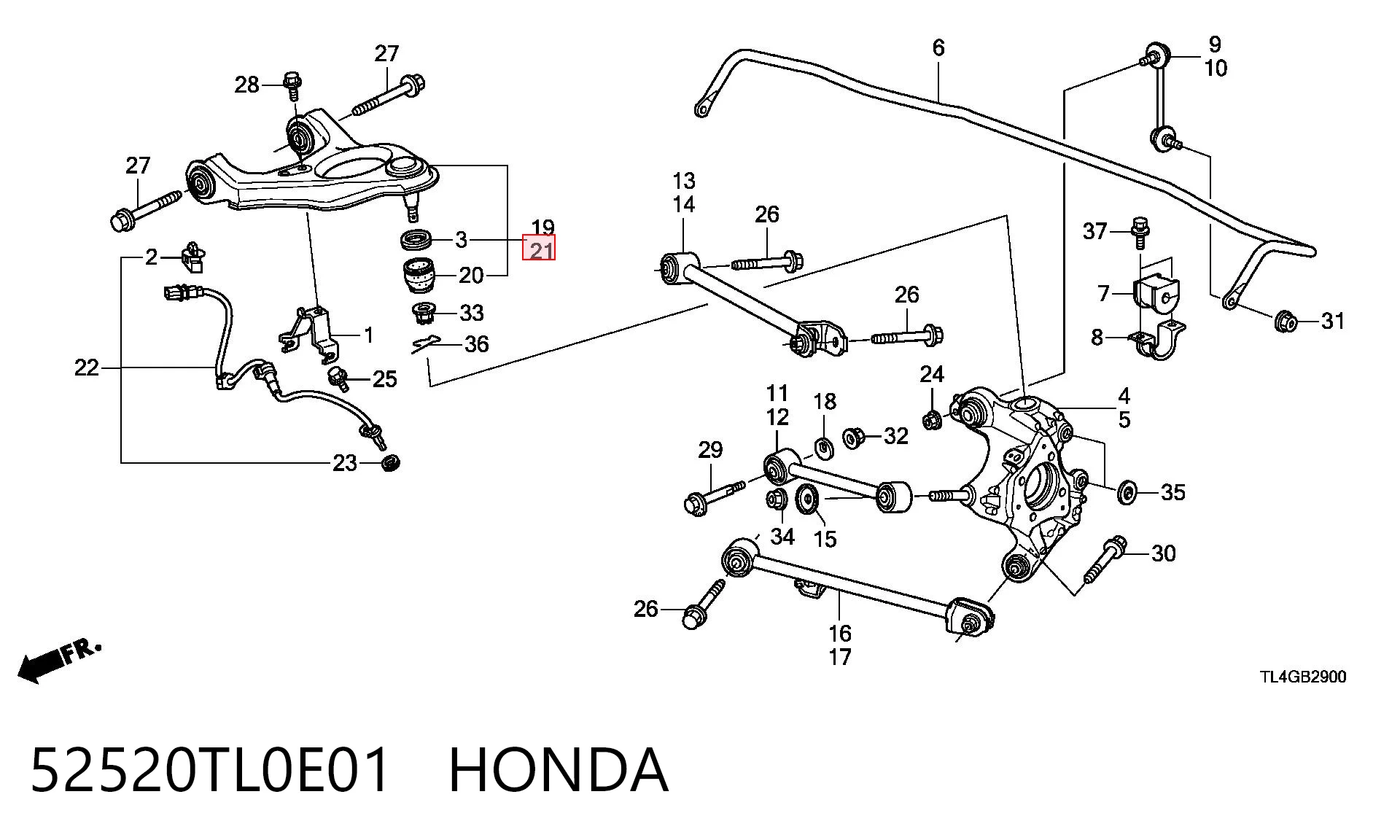 52520TL0E01 Honda Wahacz zawieszenia tylnego górny lewy