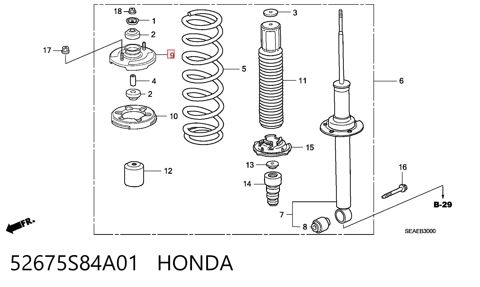 52675S84A01 Honda Poduszka amortyzatora tylnego