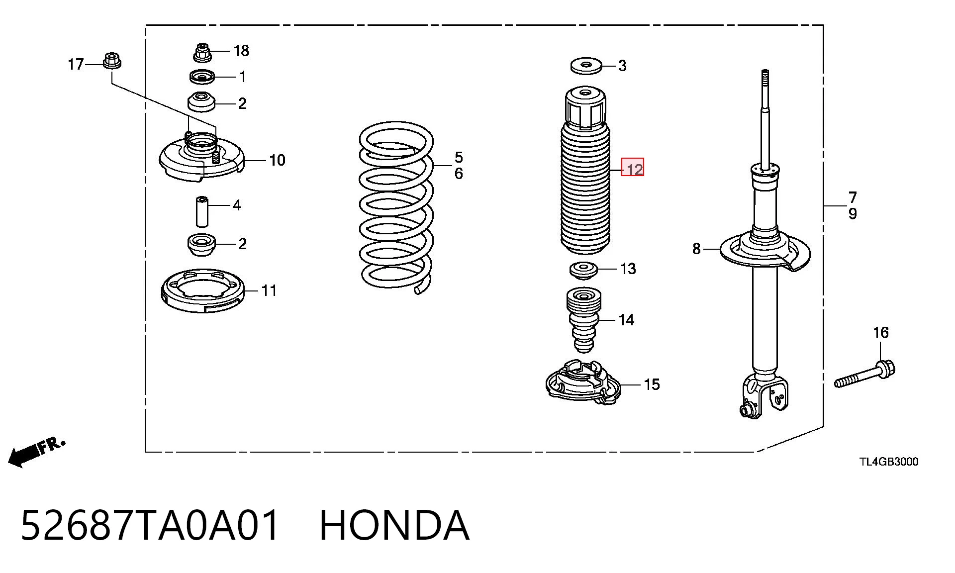 52687TA0A01 Honda Osłona amortyzatora tylnego