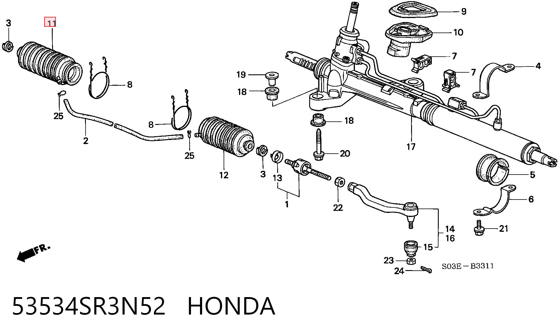 53534SR3N52 Honda Osłona mechanizmu kierowniczego (maglownicy)