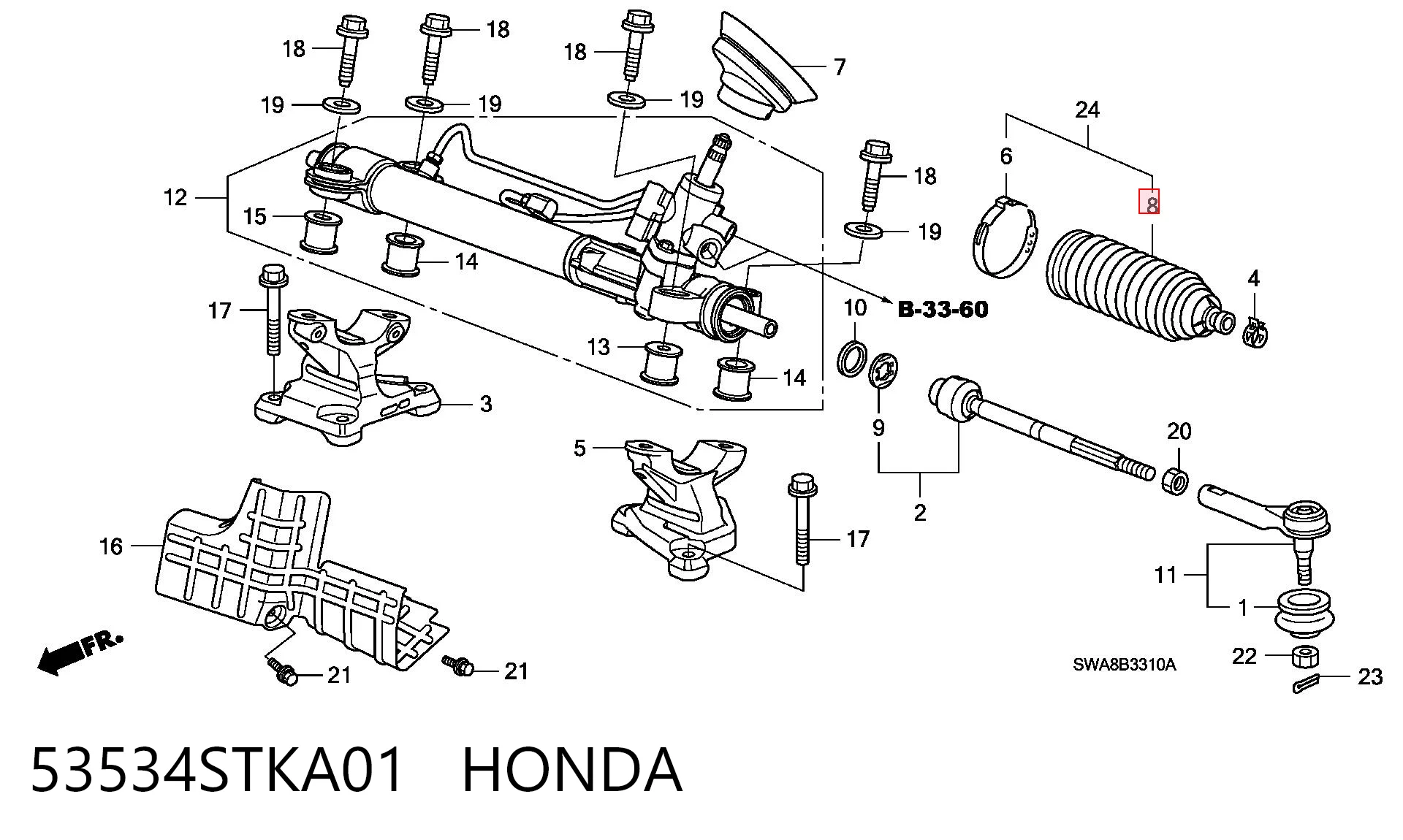 53534STKA01 Honda Osłona mechanizmu kierowniczego (maglownicy)