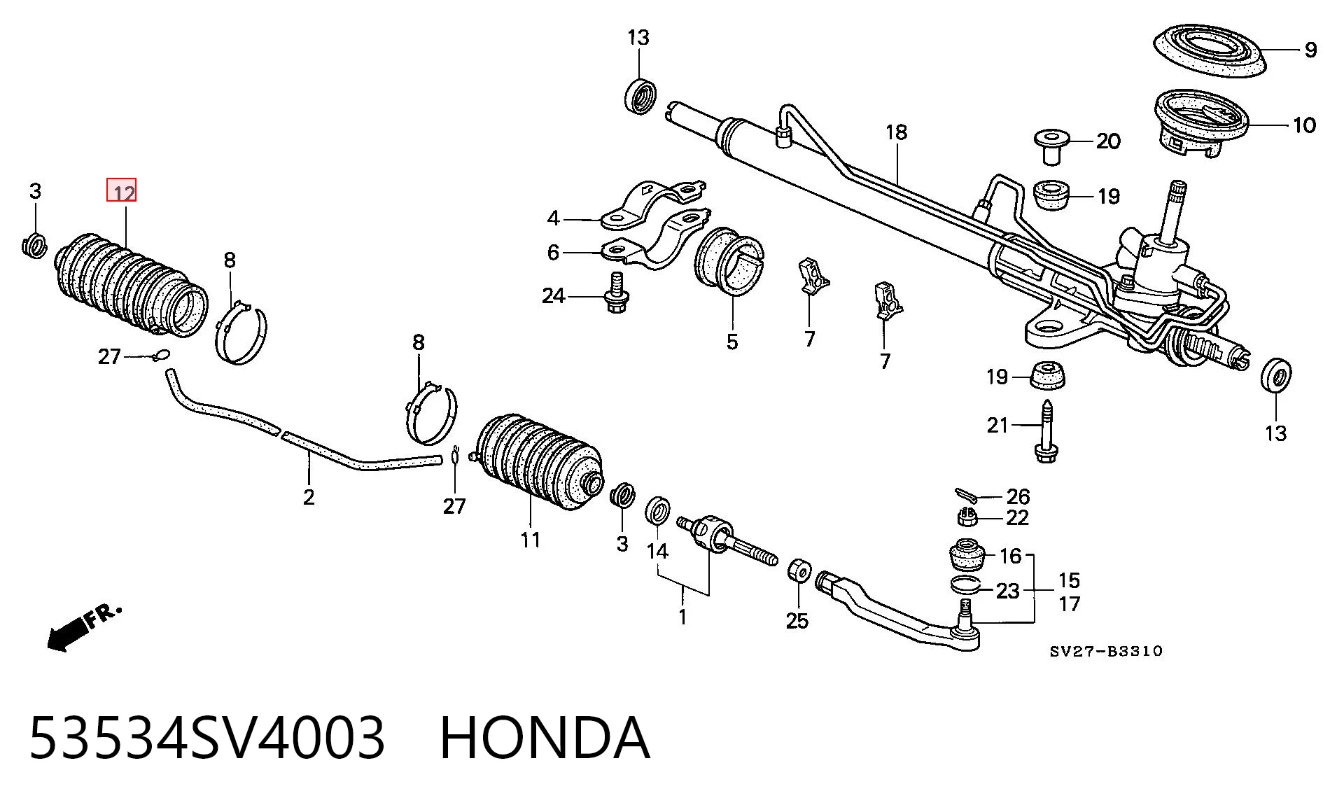 53534SV4003 Honda Osłona mechanizmu kierowniczego (maglownicy)