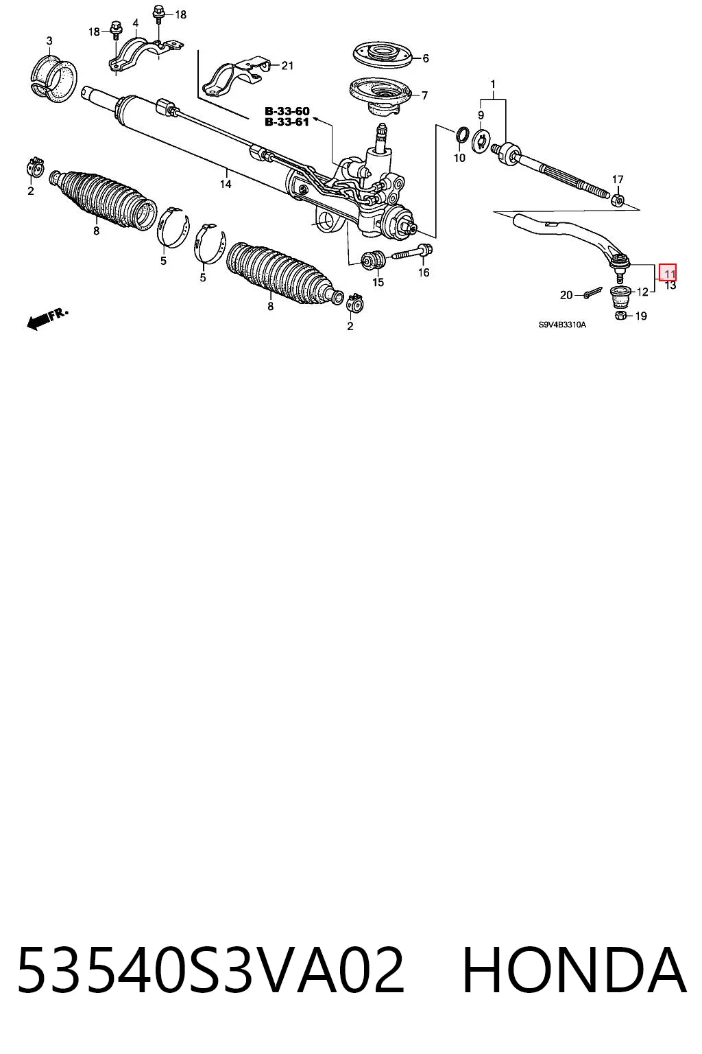 53540S3VA02 Honda Końcówka drążka kierowniczego zewnętrzna