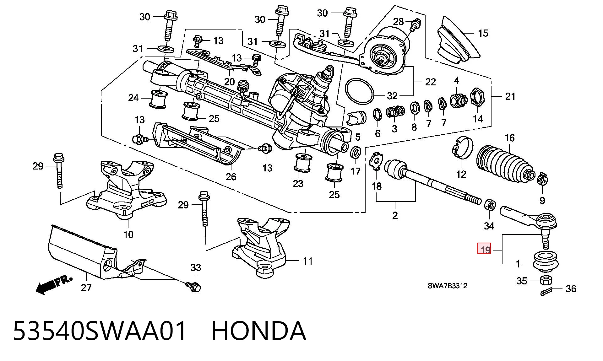 53540SWAA01 Honda Końcówka drążka kierowniczego zewnętrzna