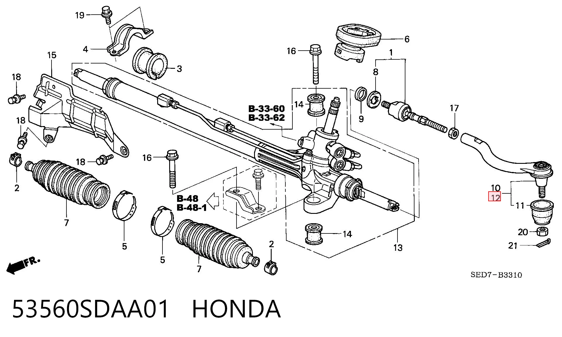 53560SDAA01 Honda Końcówka drążka kierowniczego zewnętrzna