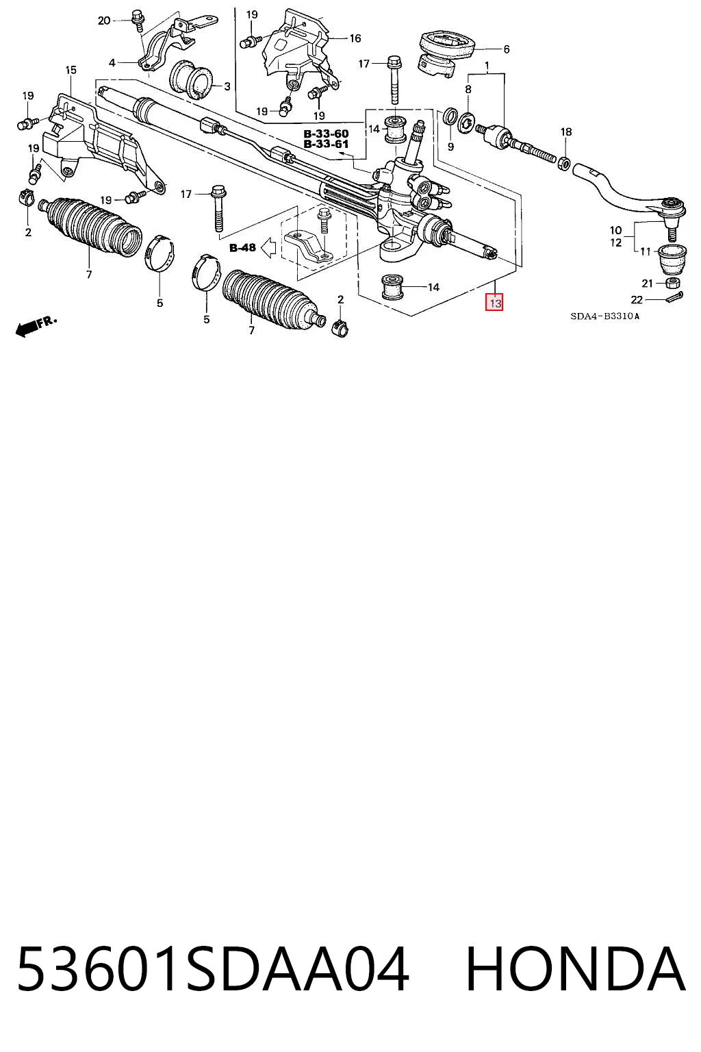 53601SDAA04 Honda Listwa kierownicza (maglownica)