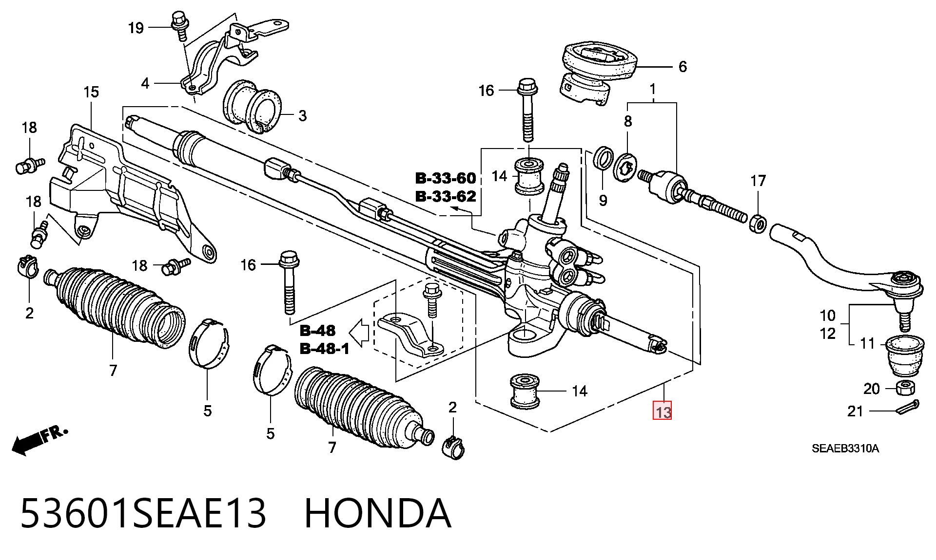 53601SEAE13 Honda Listwa kierownicza (maglownica)