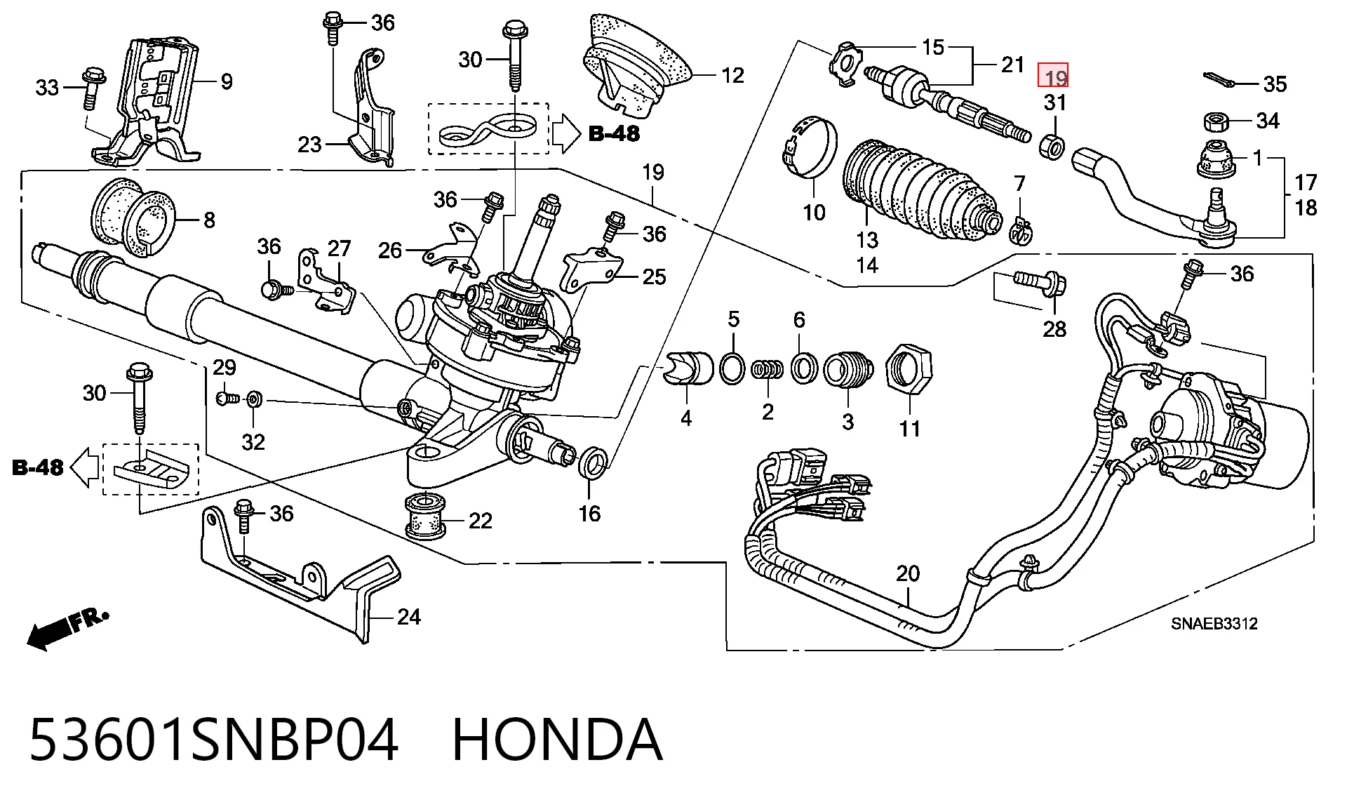 53601SNBP04 Honda Listwa kierownicza (maglownica)