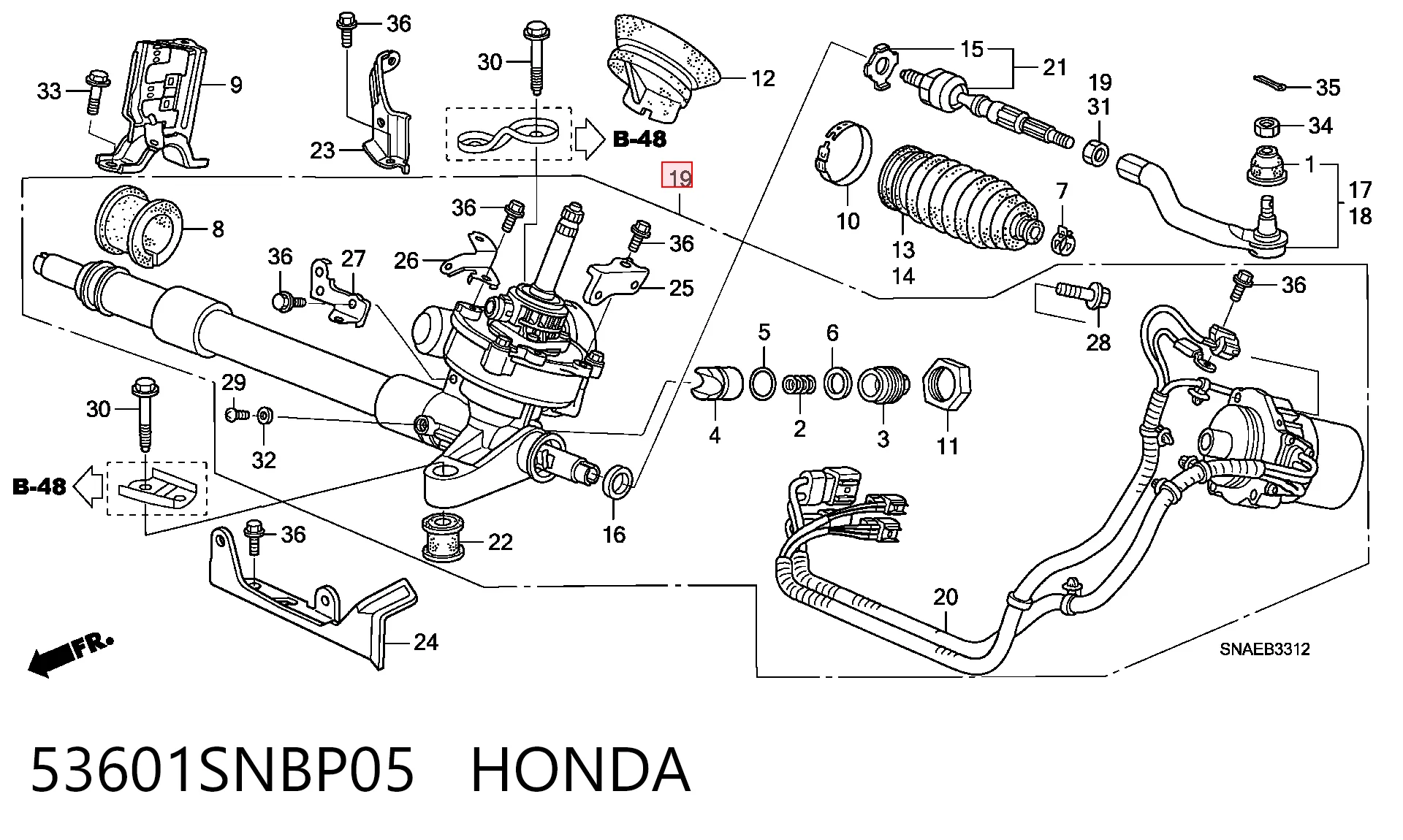 53601SNBP05 Honda Listwa kierownicza (maglownica)