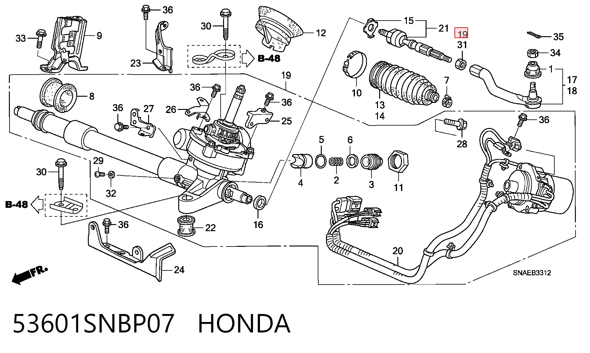 53601SNBP07 Honda Listwa kierownicza (maglownica)