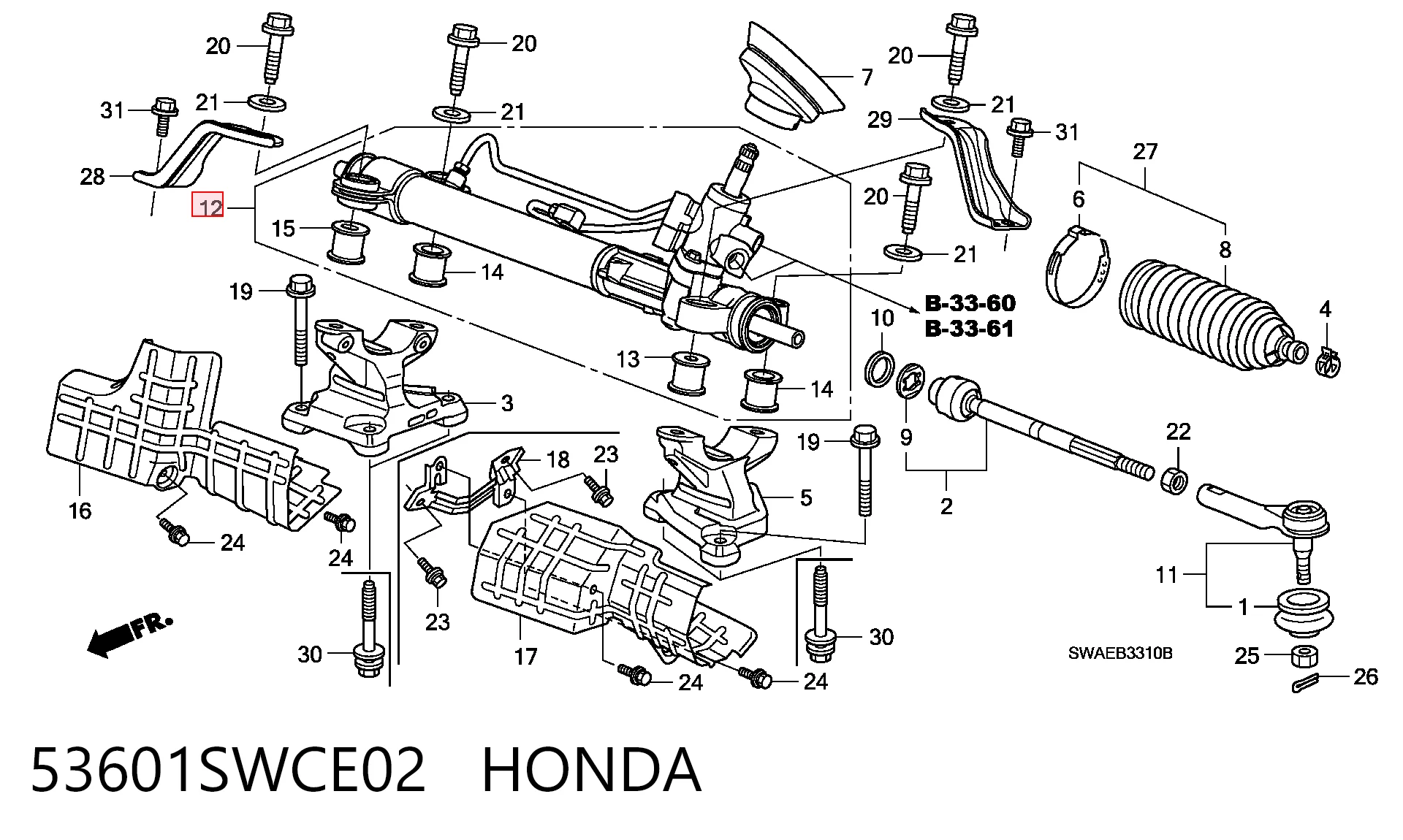 53601SWCE02 Honda Listwa kierownicza (maglownica)