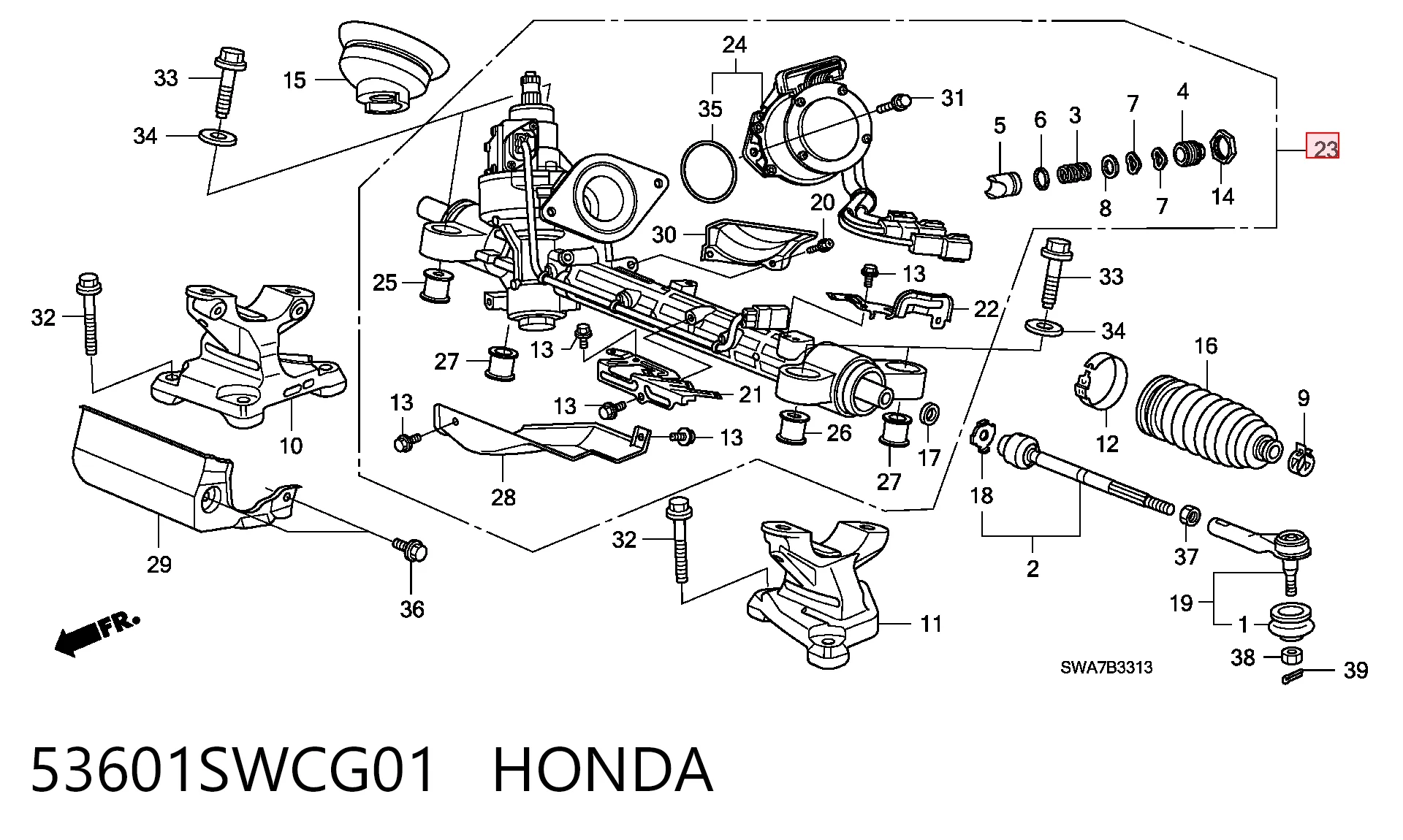 53601SWCG01 Honda Listwa kierownicza (maglownica)