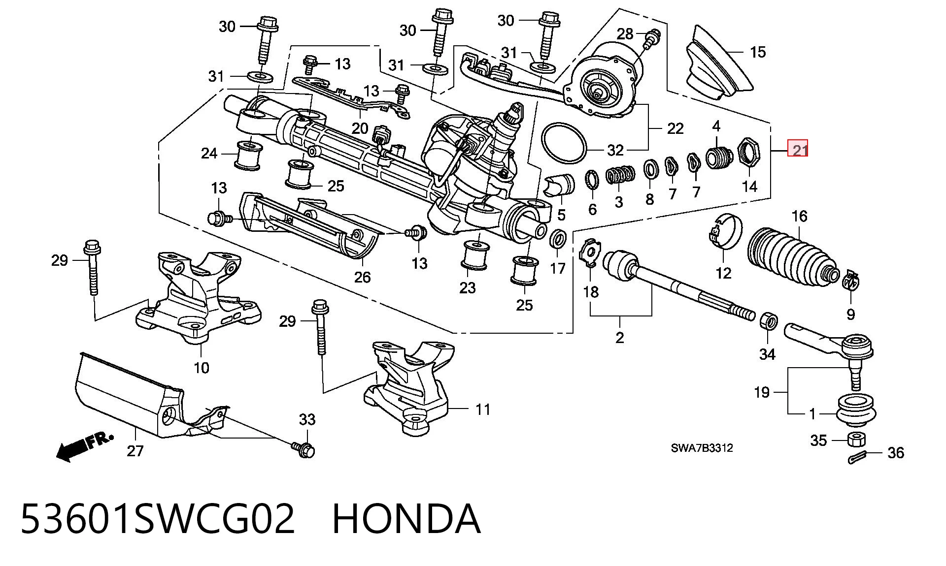 53601SWCG02 Honda Listwa kierownicza (maglownica)