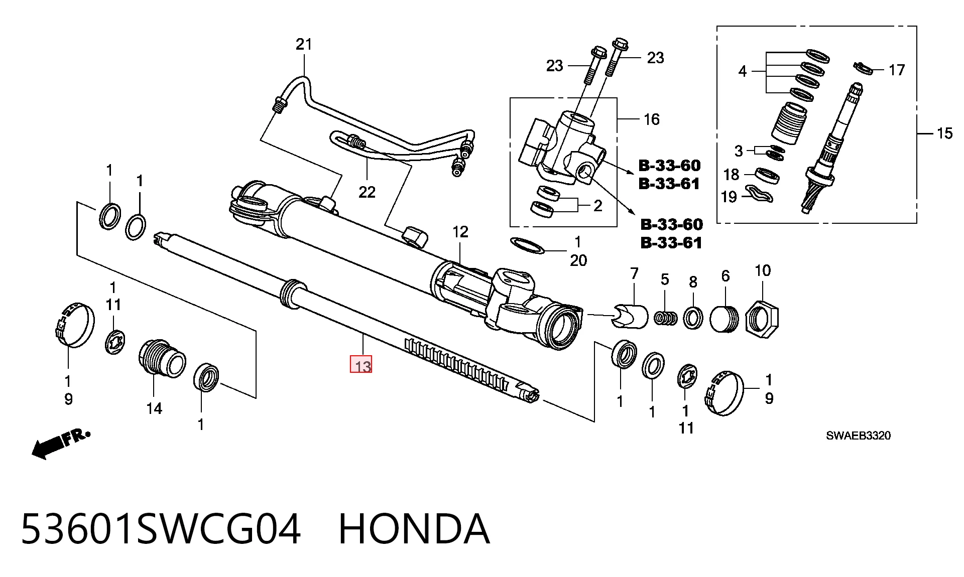 53601SWCG04 Honda Listwa kierownicza (maglownica)