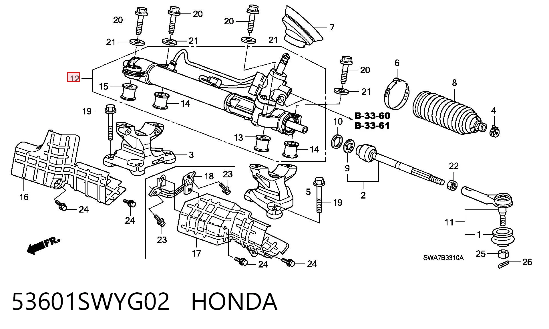 53601SWYG02 Honda Listwa kierownicza (maglownica)