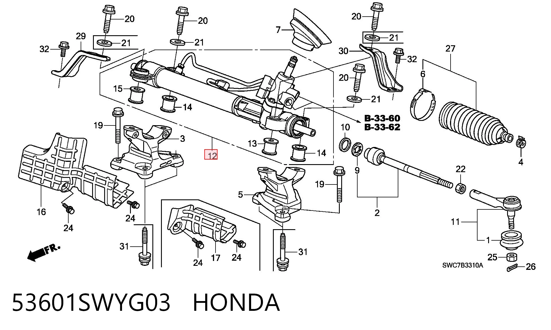 53601SWYG03 Honda Listwa kierownicza (maglownica)