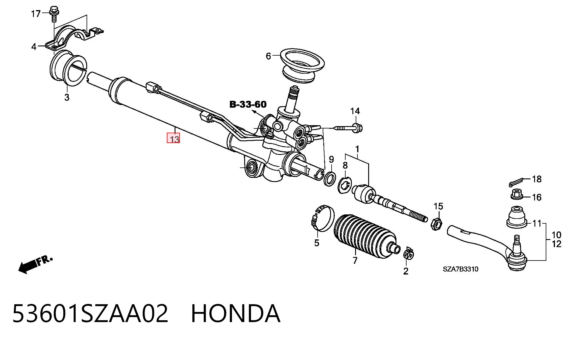 53601SZAA02 Honda Listwa kierownicza (maglownica)