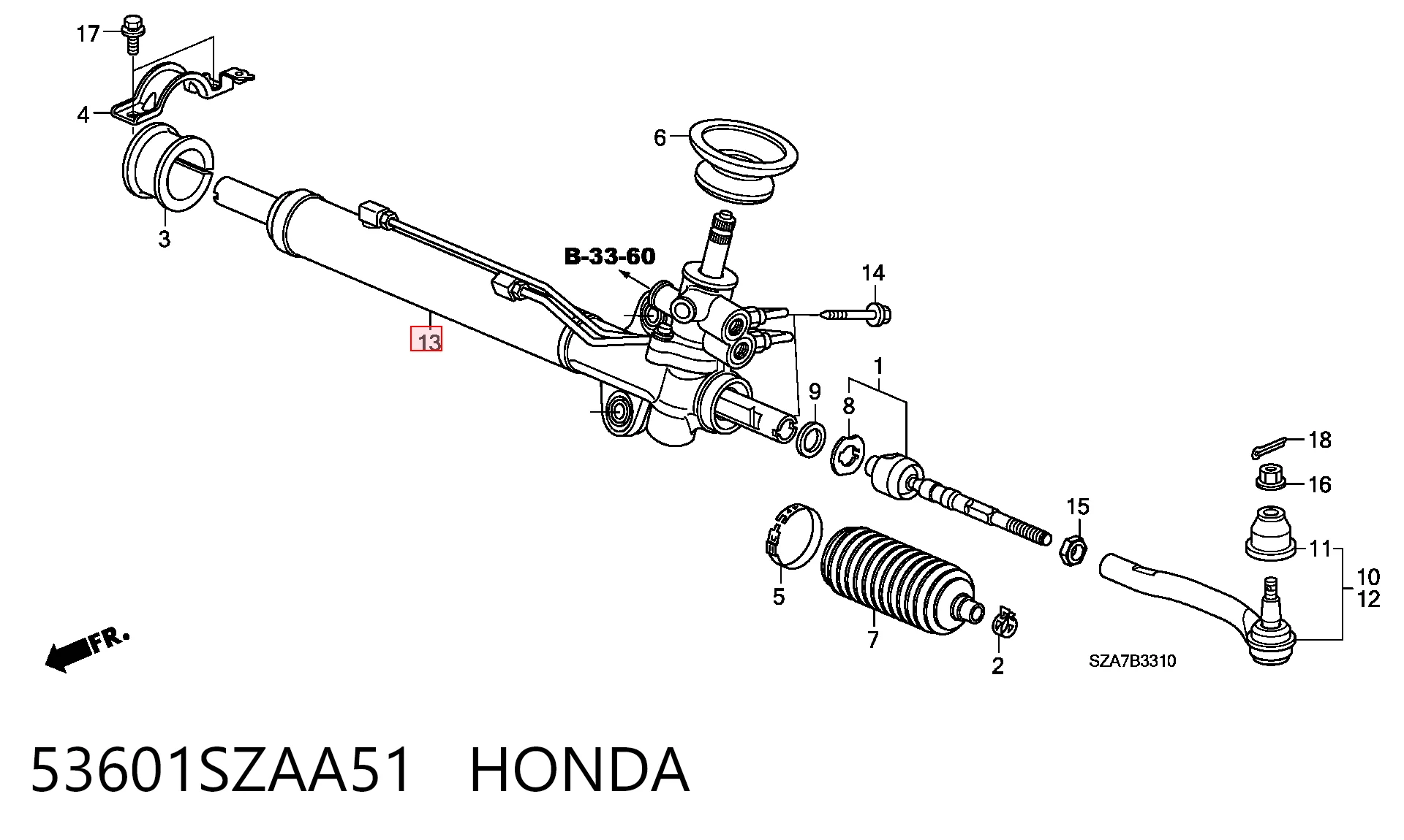 53601SZAA51 Honda Listwa kierownicza (maglownica)
