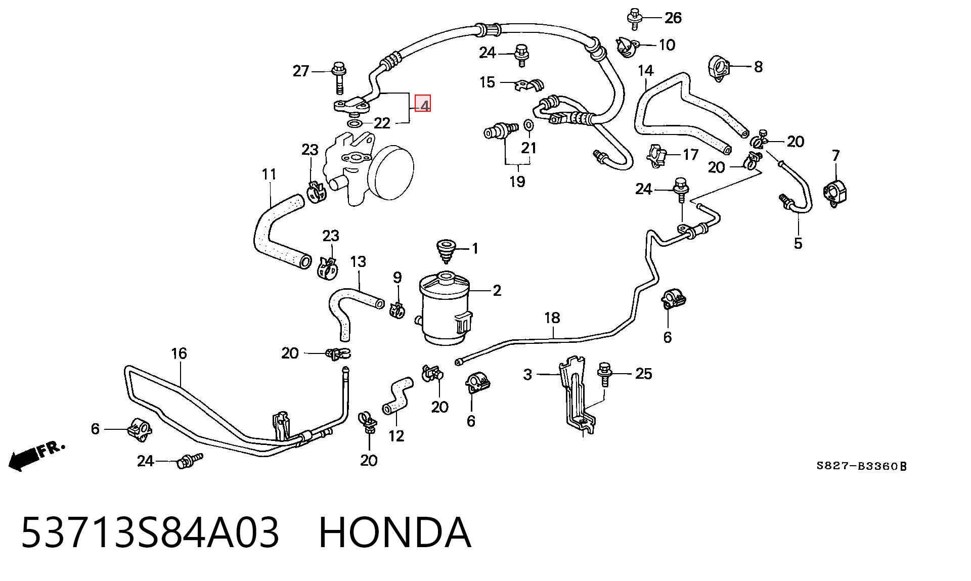 53713S84A03 Honda Przewód hydraulicznego układu wspomagania wysokiego ciśnienia, od pompy do maglownicy (mechanizmu)