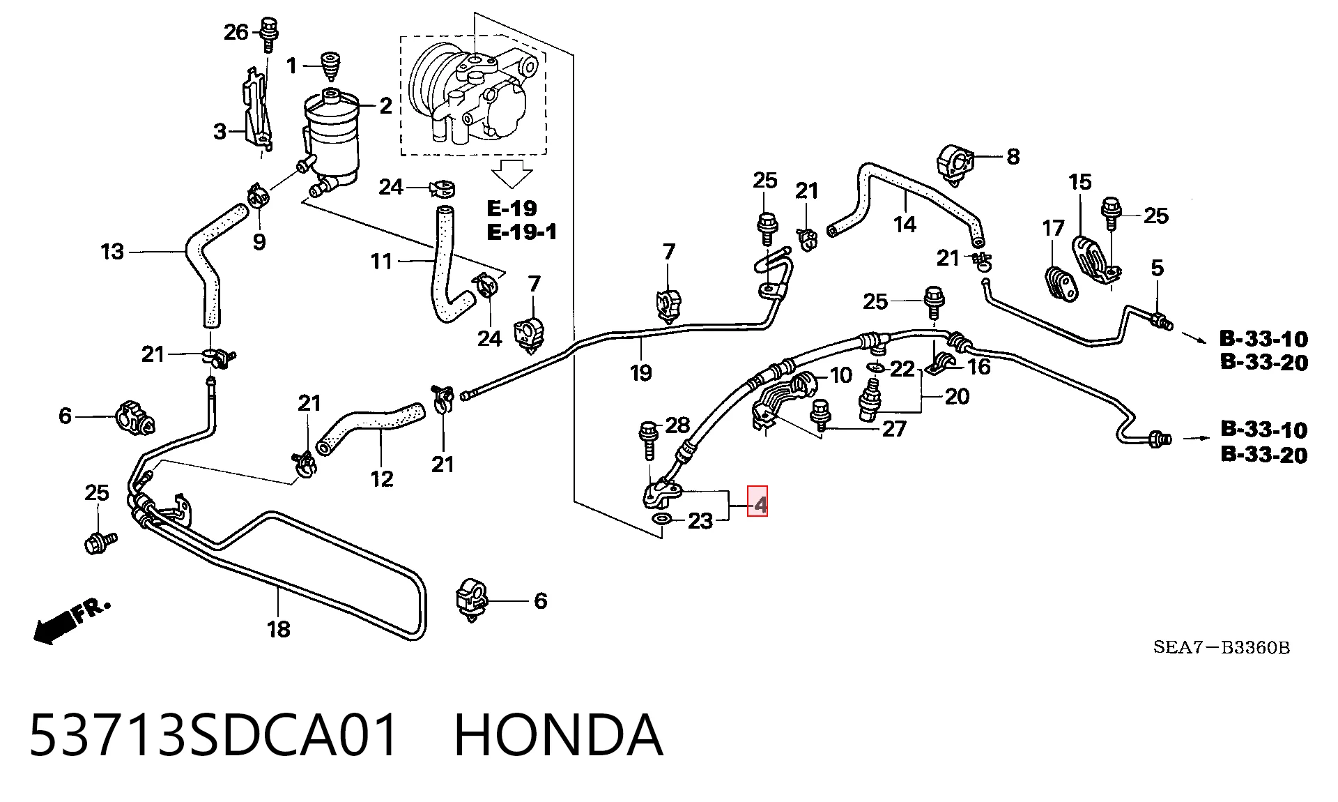 53713SDCA01 Honda Przewód hydraulicznego układu wspomagania wysokiego ciśnienia, od pompy do maglownicy (mechanizmu)