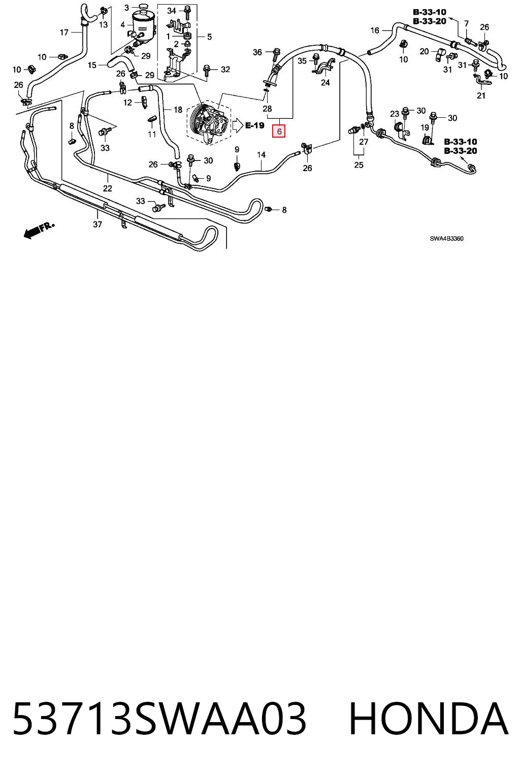 Do koszyka Przewód hydraulicznego układu wspomagania wysokiego ciśnienia, od pompy do maglownicy (mechanizmu) Honda CR-V III RE