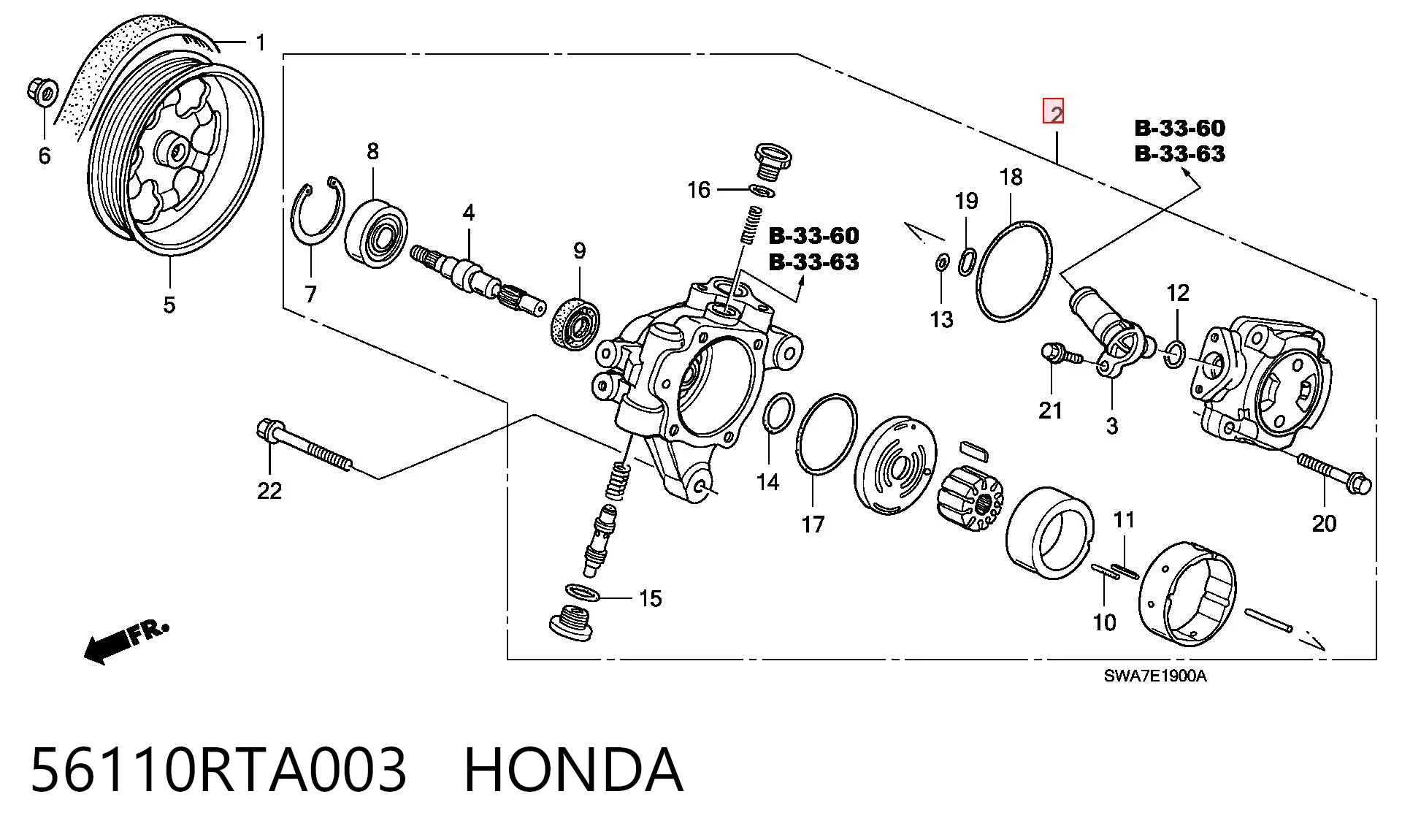 56110RTA003 Honda Pompa wspomagania hydraulicznego kierownicy