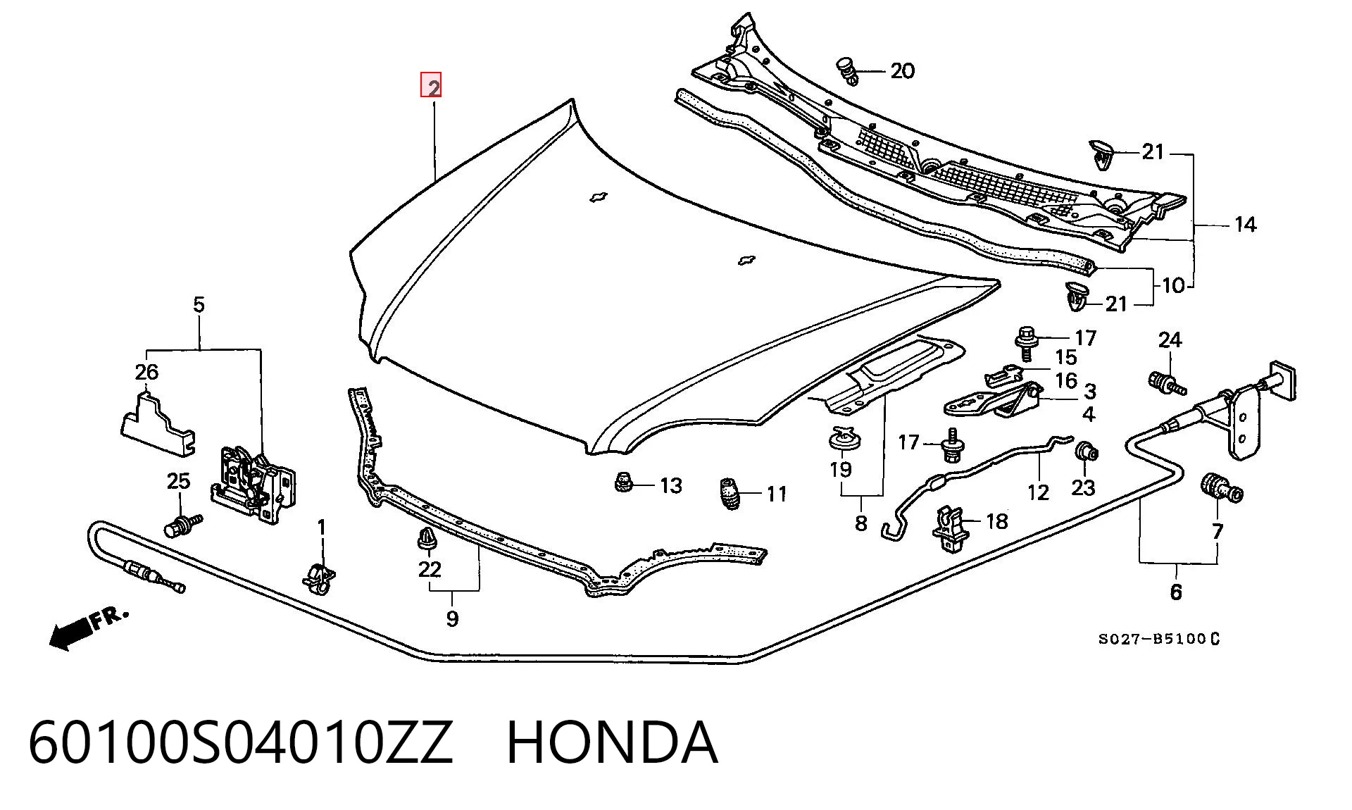 60100S04010ZZ Honda Maska silnika