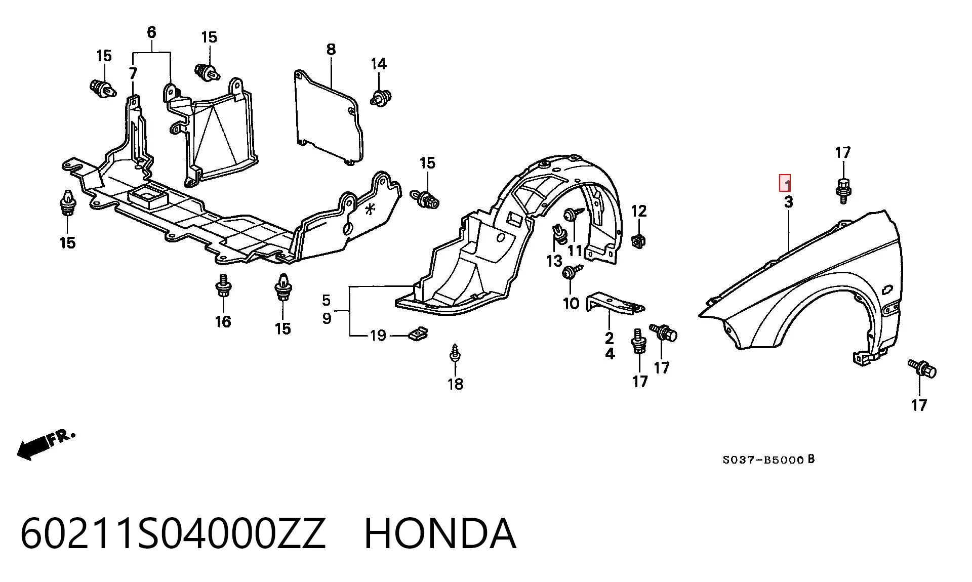 Błotnik przedni prawy do Honda Civic VI EJ9, EK3/4