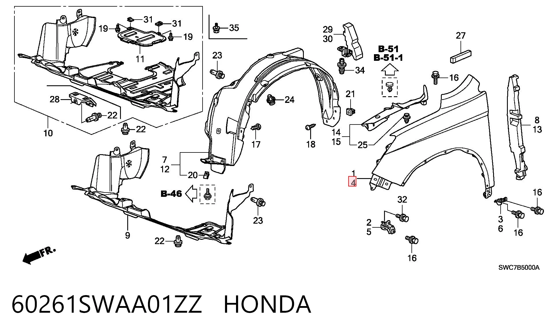 Błotnik przedni lewy Honda CR-V III SUV (RE) (2006 - 2011) cena, od 81,13 USD