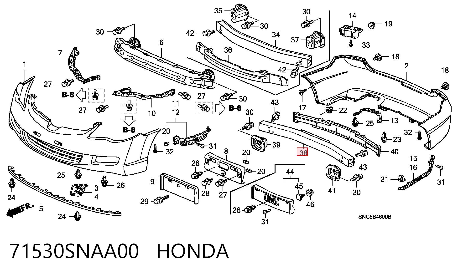 Wzmocnienie zderzaka tylnego do Honda Civic VIII FD, FA