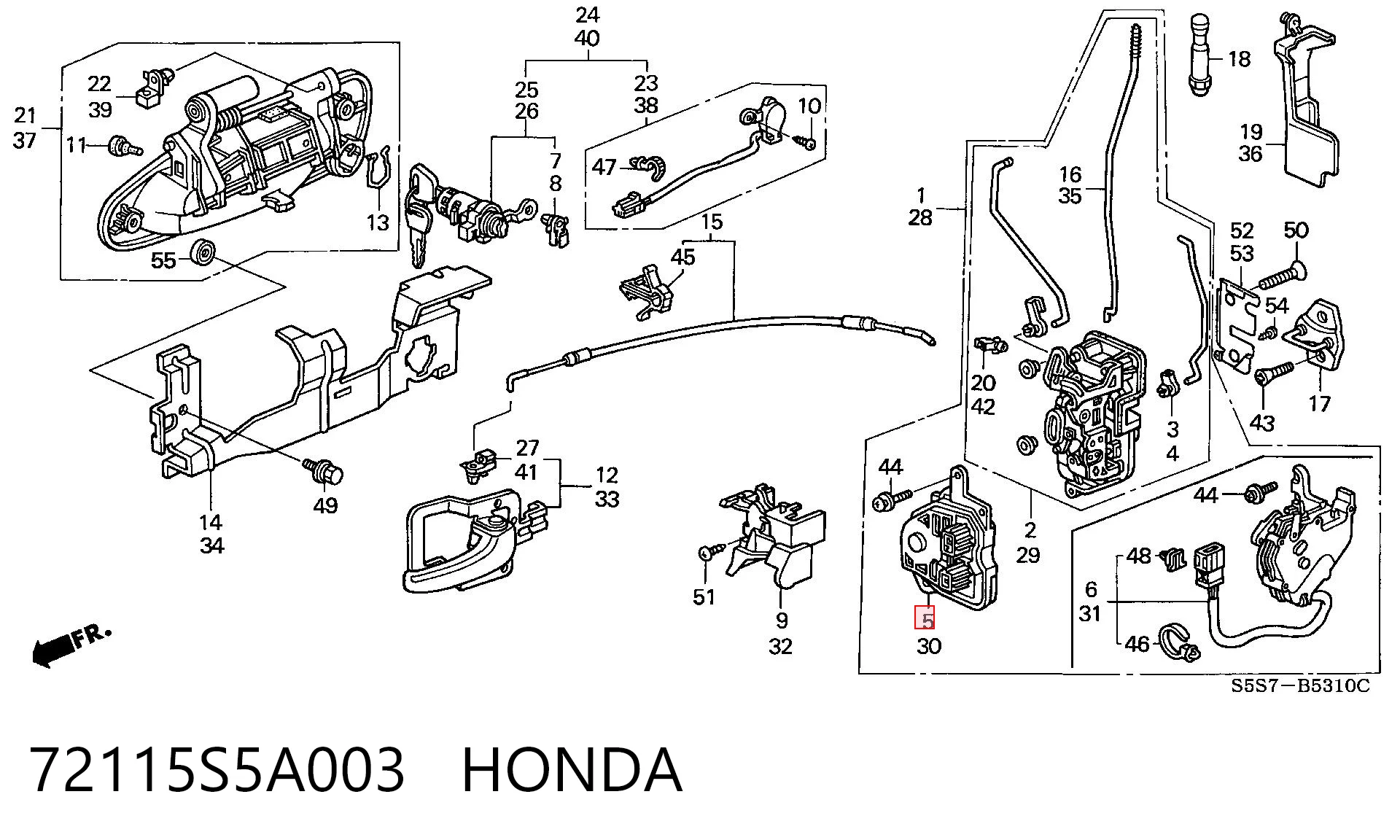 72115S5A003 Honda Silniczek zamka drzwi tylnych prawych