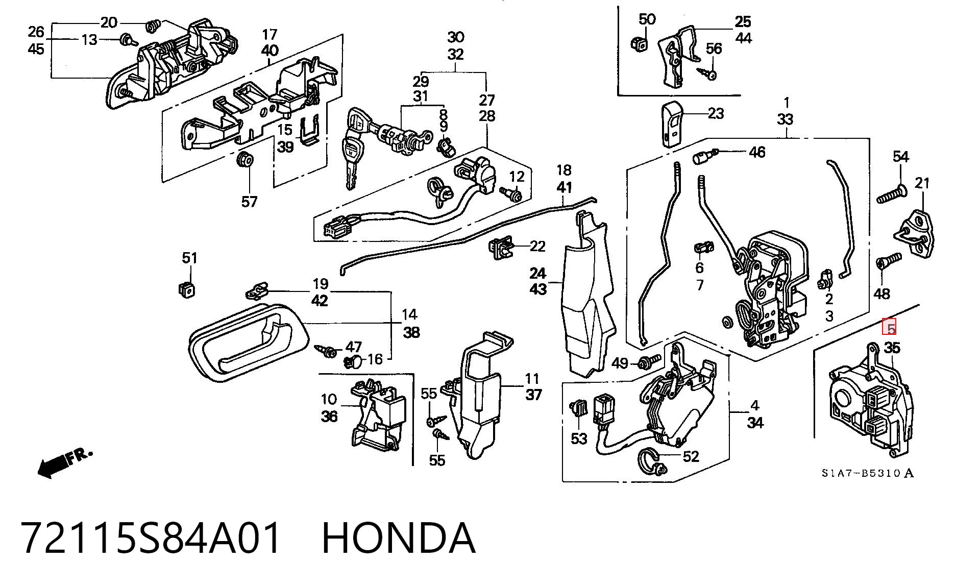 Zamek drzwi przednich prawych Honda Civic VII