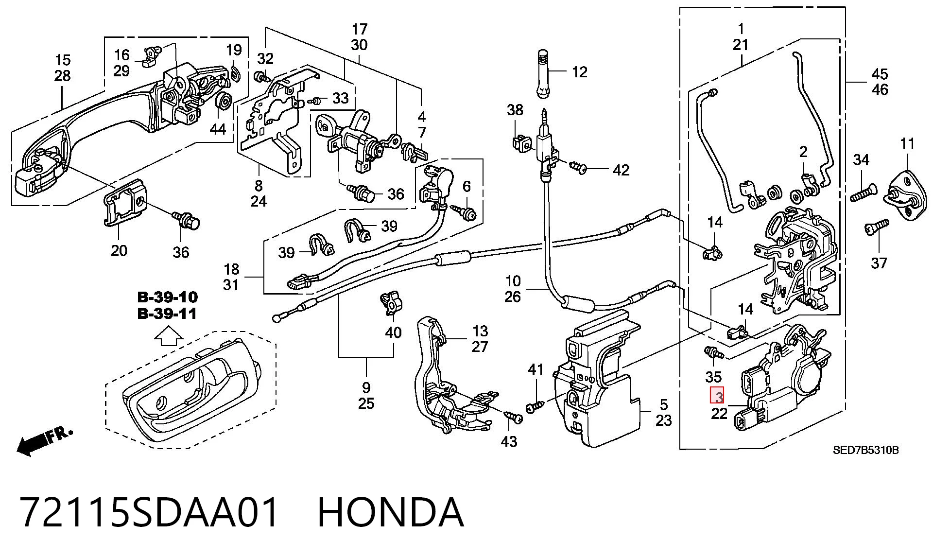 72115SDAA01 Honda Silniczek zamka drzwi przednich prawych