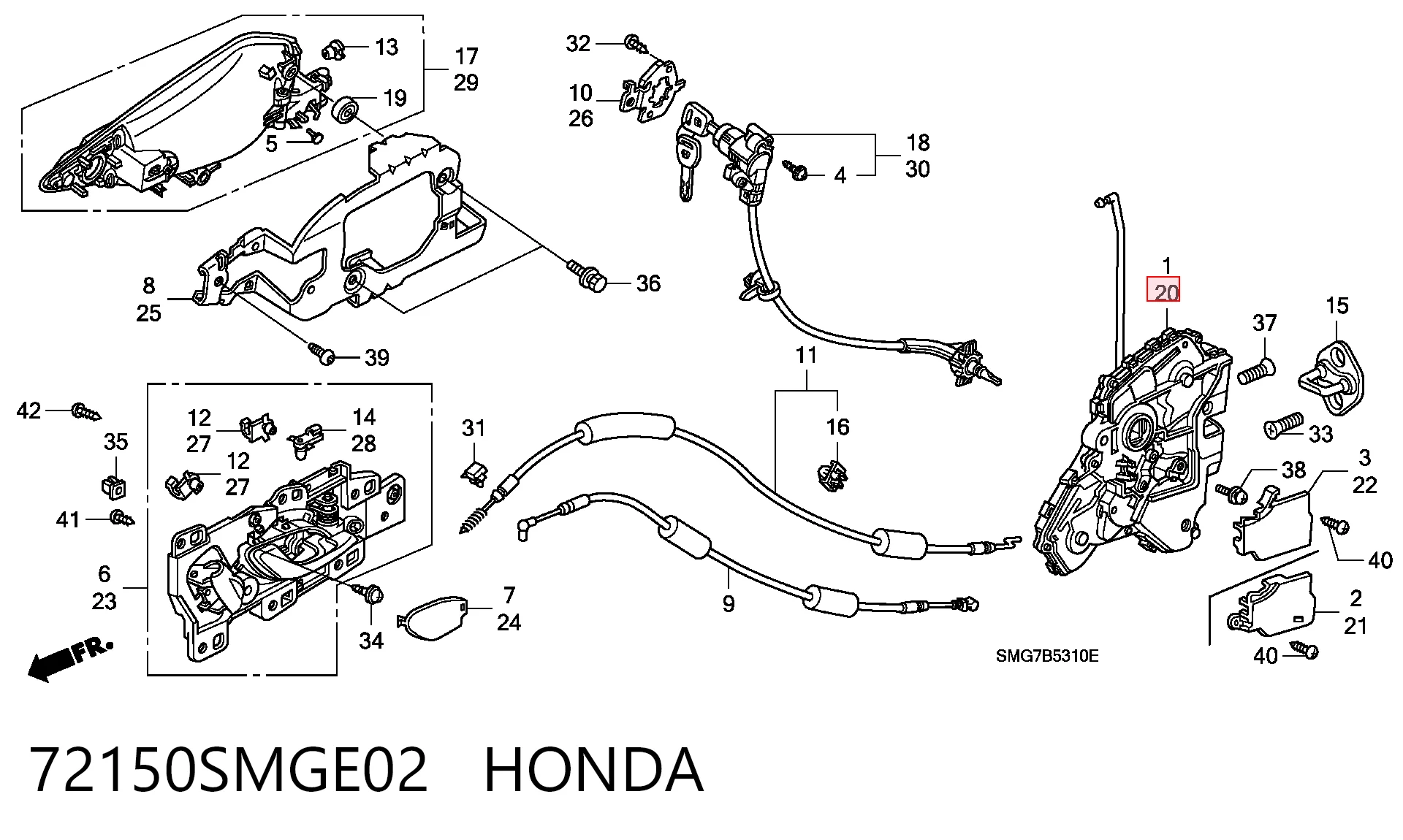 Zamek drzwi przednich lewych do Honda Civic VIII FK, FN