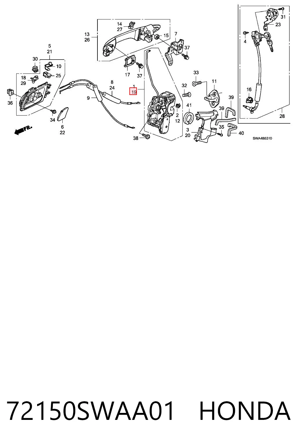 72150SWAA01 Honda Zamek drzwi przednich lewych