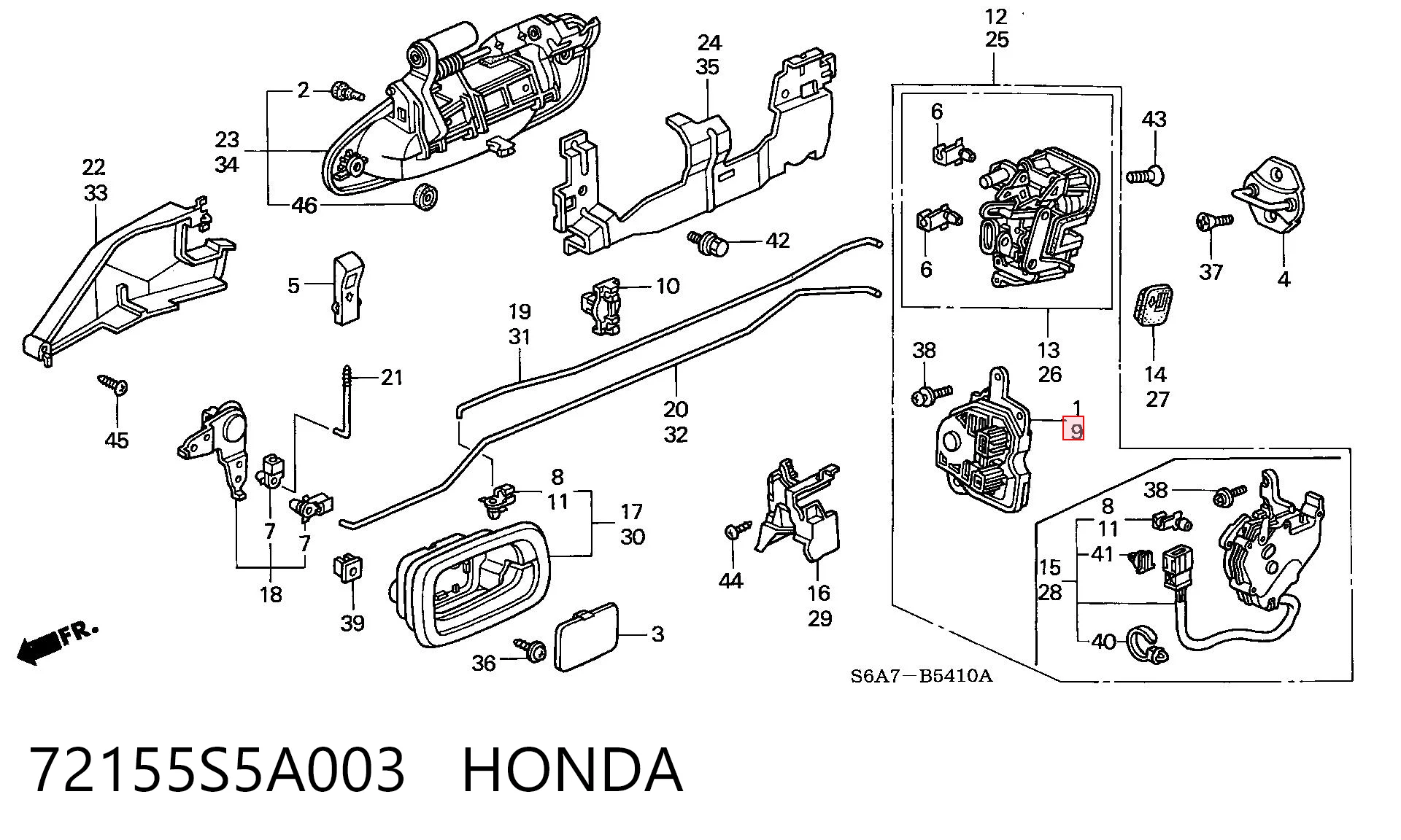 72155S5A003 Honda Silniczek zamka drzwi tylnych lewych