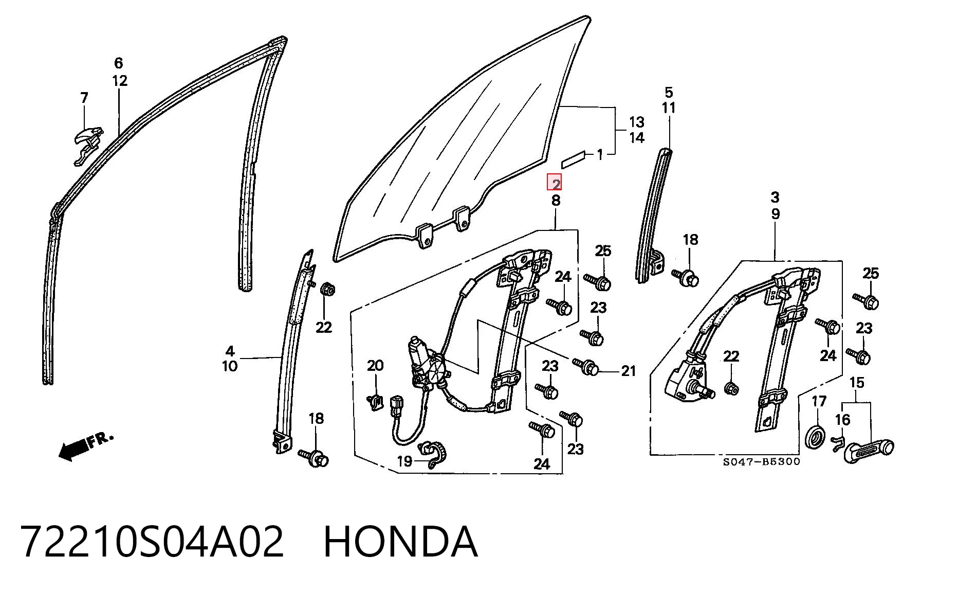 72210S04A02 Honda Mechanizm podnoszenia szyby drzwi przednich prawych