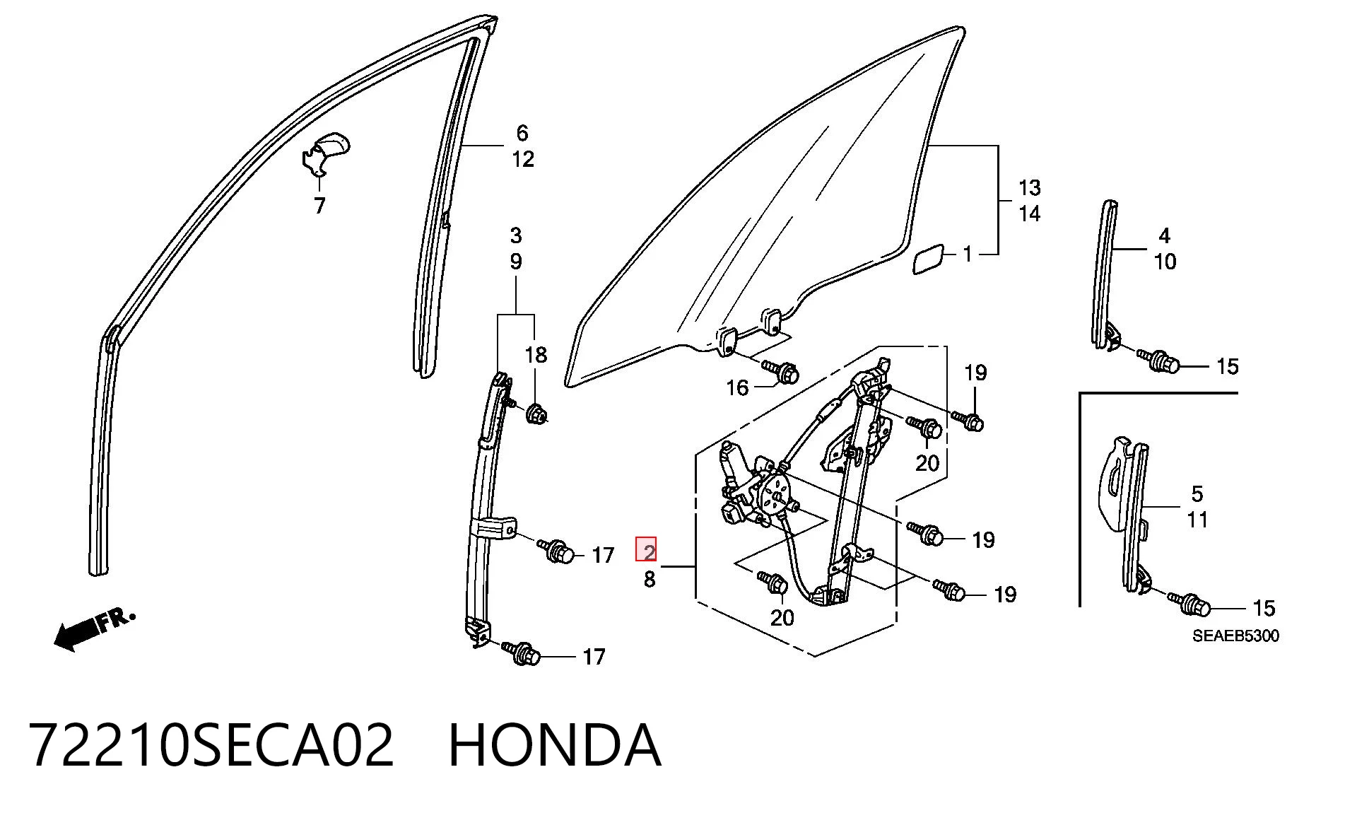 Mechanizm podnoszenia szyby drzwi przednich prawych do Honda Accord VII CL, CM