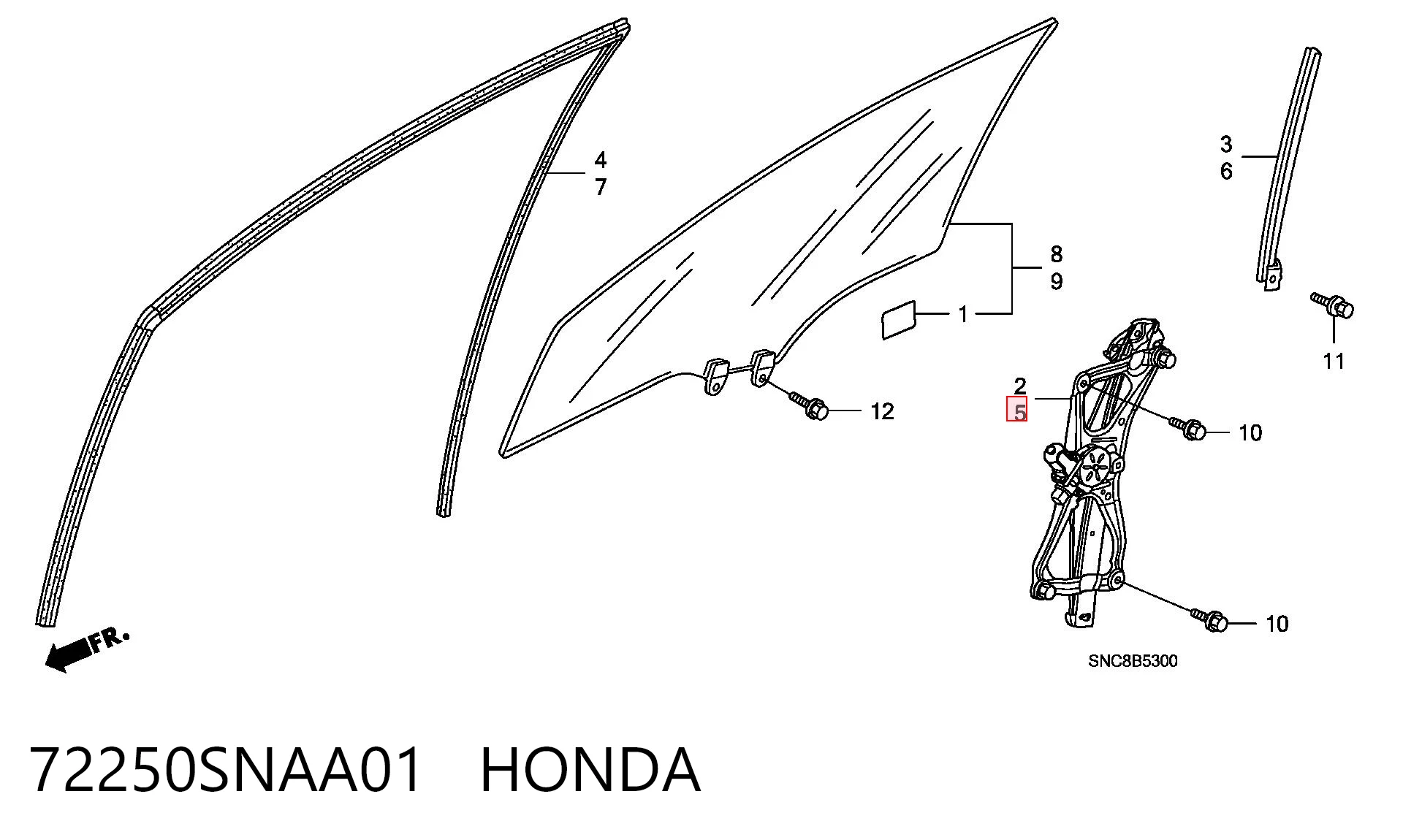 Mechanizm podnoszenia szyby drzwi przednich lewych do Honda Civic VIII FD, FA