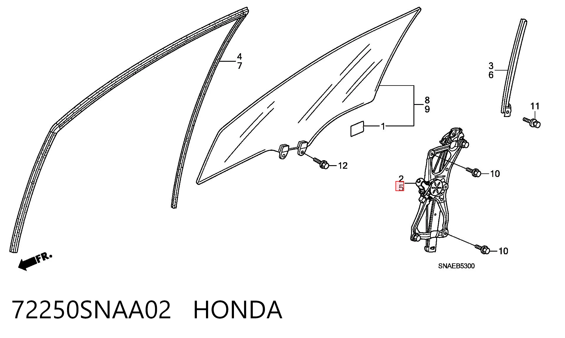 72250SNAA02 Honda Mechanizm podnoszenia szyby drzwi przednich lewych