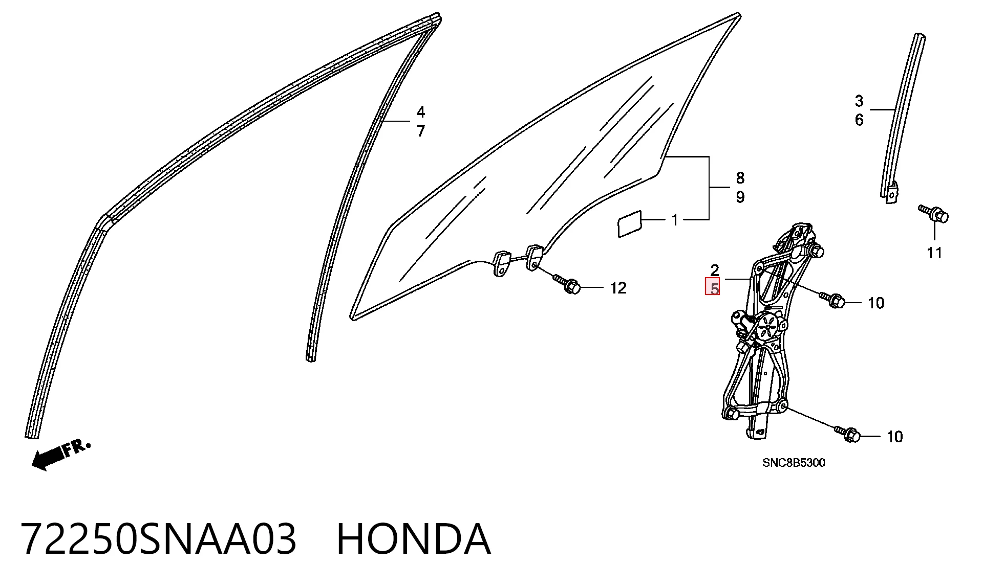 Do koszyka Mechanizm podnoszenia szyby drzwi przednich lewych Honda Civic VIII FD, FA