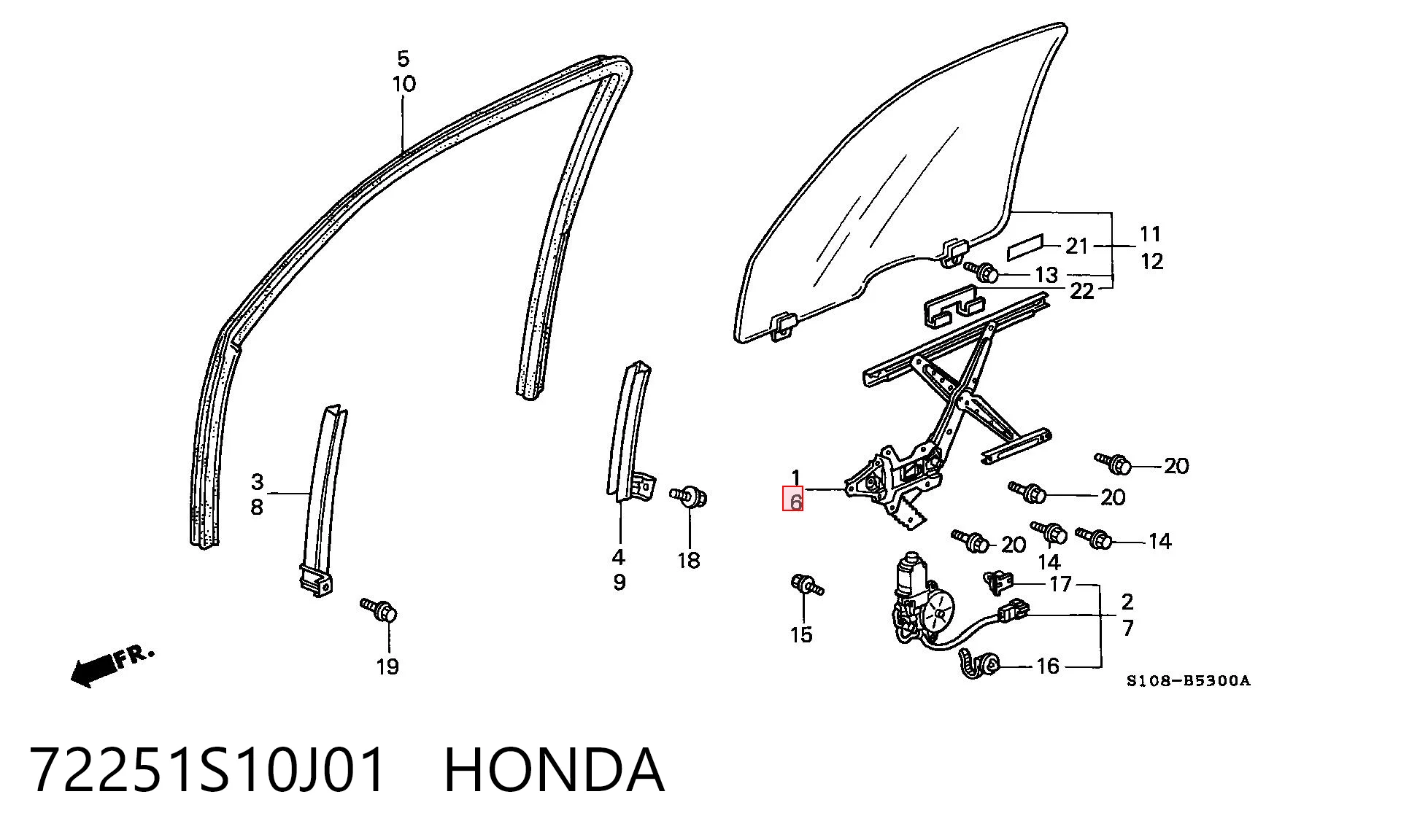 72251S10J01 Honda Mechanizm podnoszenia szyby drzwi przednich lewych