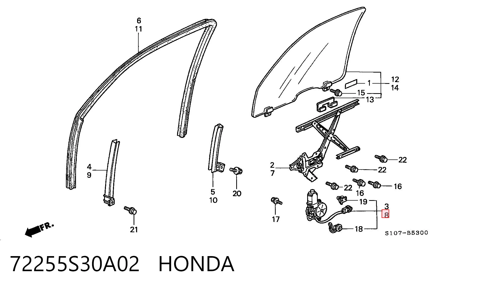 72255S30A02 Honda Mechanizm podnoszenia szyby drzwi przednich lewych