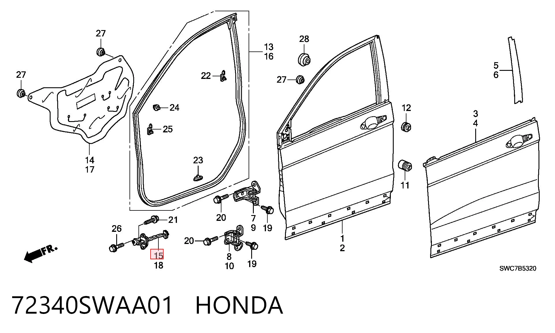 72340SWAA01 Honda Ogranicznik drzwi przedni prawy