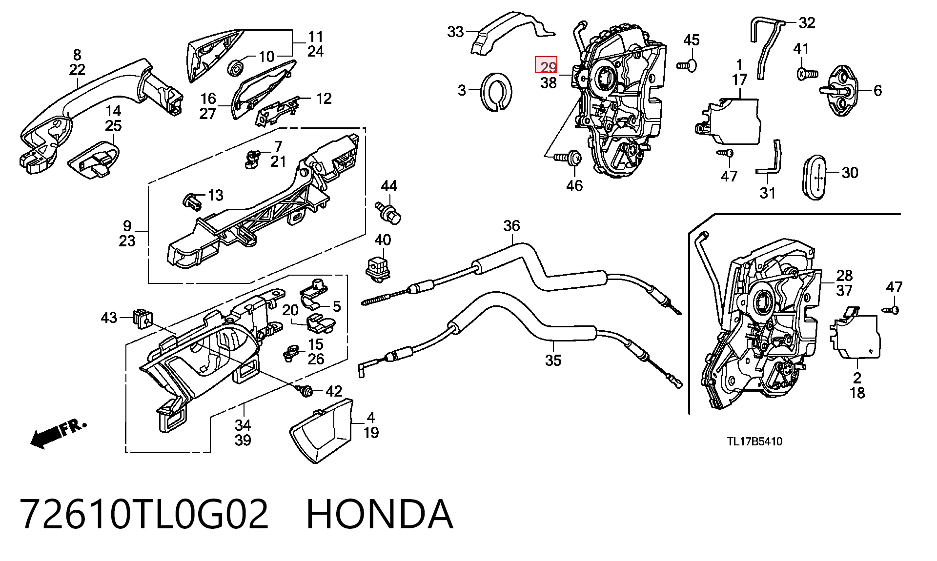 Zamek drzwi tylnych prawych do Honda Accord VIII CU