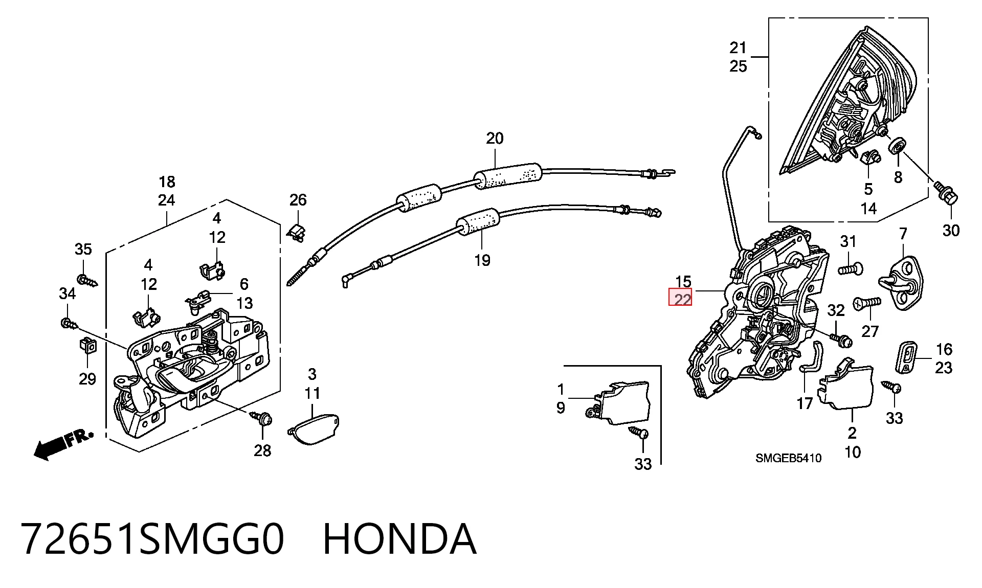 Zamek drzwi tylnych lewych do Honda Civic VIII FK, FN