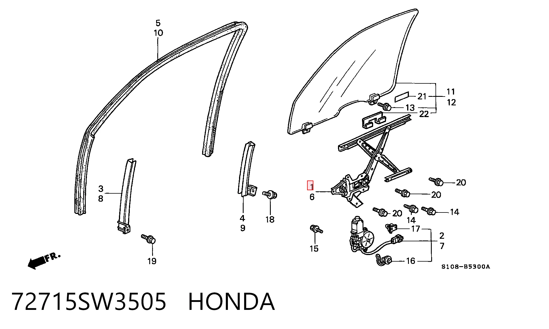 Mechanizm podnoszenia szyby drzwi przednich prawych do Honda CR-V I RD
