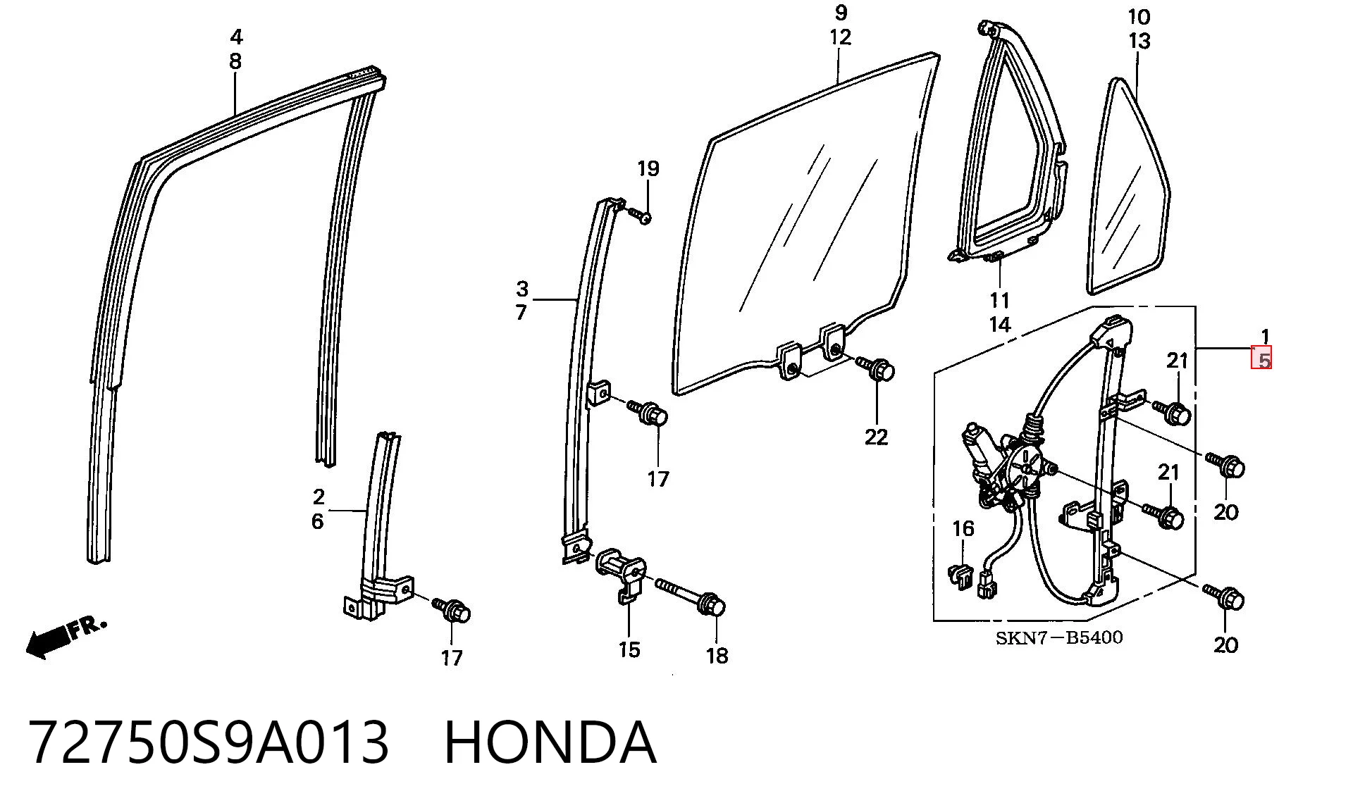 72750S9A013 Honda Mechanizm podnoszenia szyby drzwi tylnych lewych