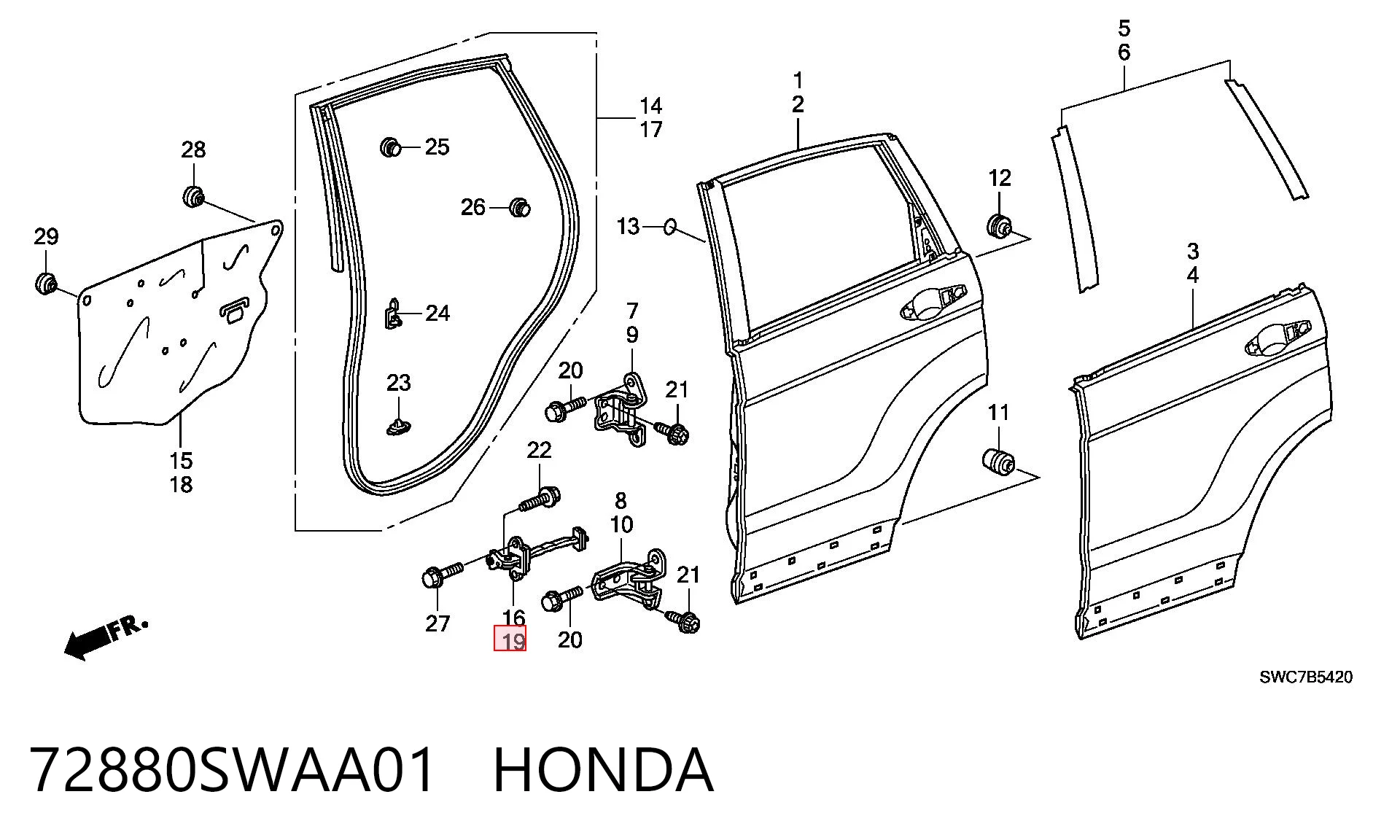 72880SWAA01 Honda Ogranicznik drzwi tylny lewy